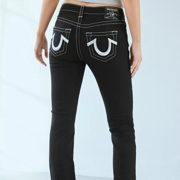 True Religion Billie Mid-Rise Big T Lurex Straight Jean 33 NWOT - Picture 2 of 5